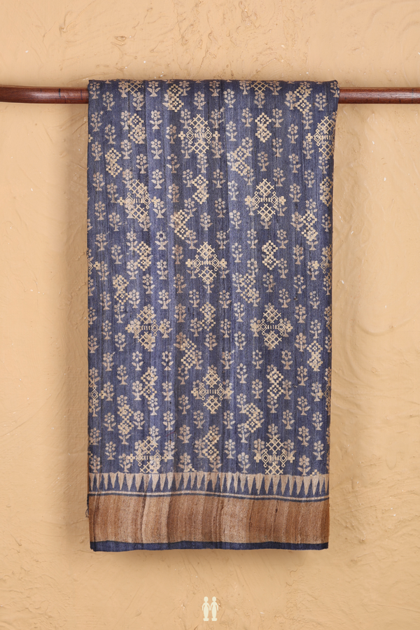 Tussar Silk Saree In Blue With Printed Design