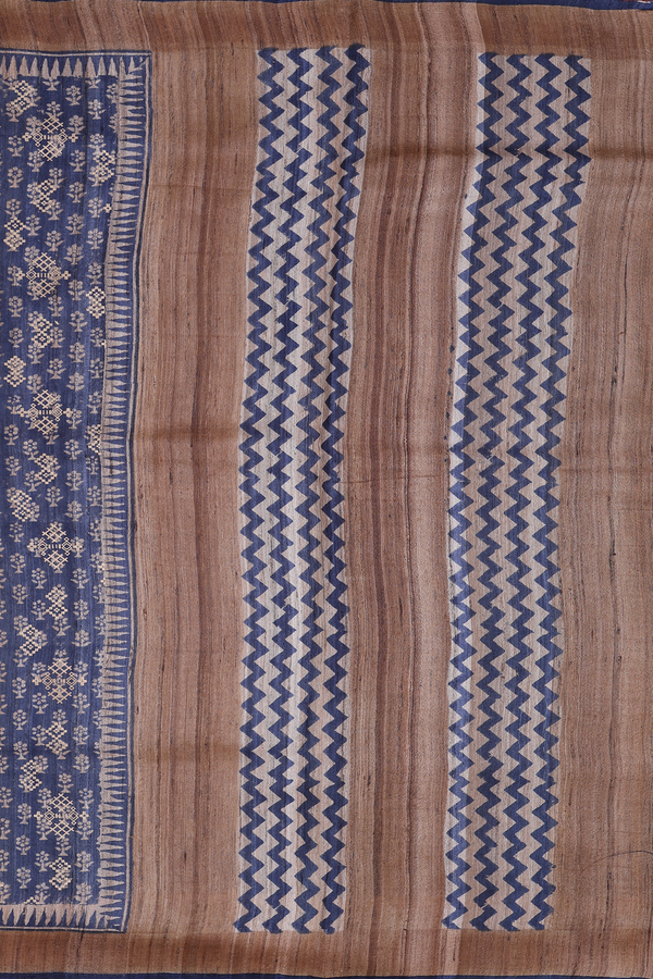Tussar Silk Saree In Blue With Printed Design