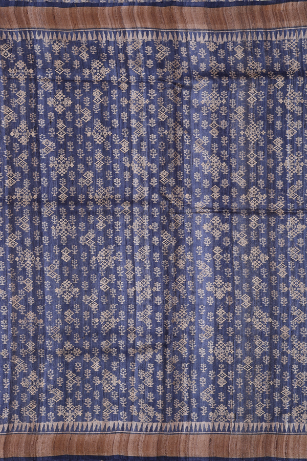 Tussar Silk Saree In Blue With Printed Design