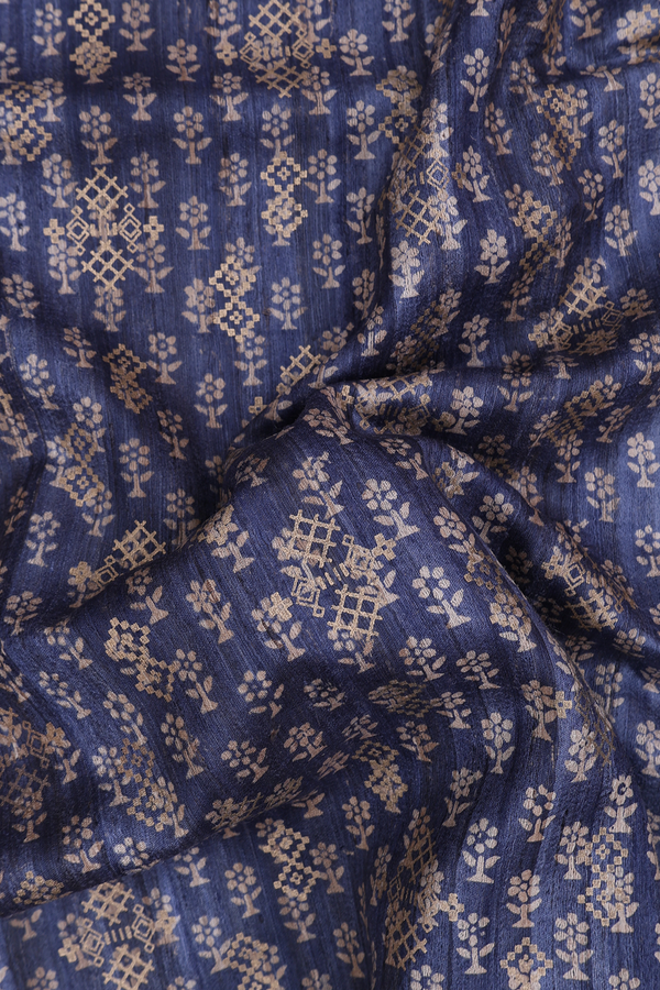 Tussar Silk Saree In Blue With Printed Design