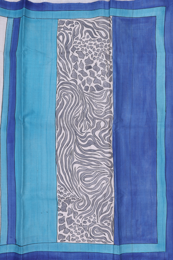 Tussar Silk Saree In Plain Cream Color With Contrast Border
