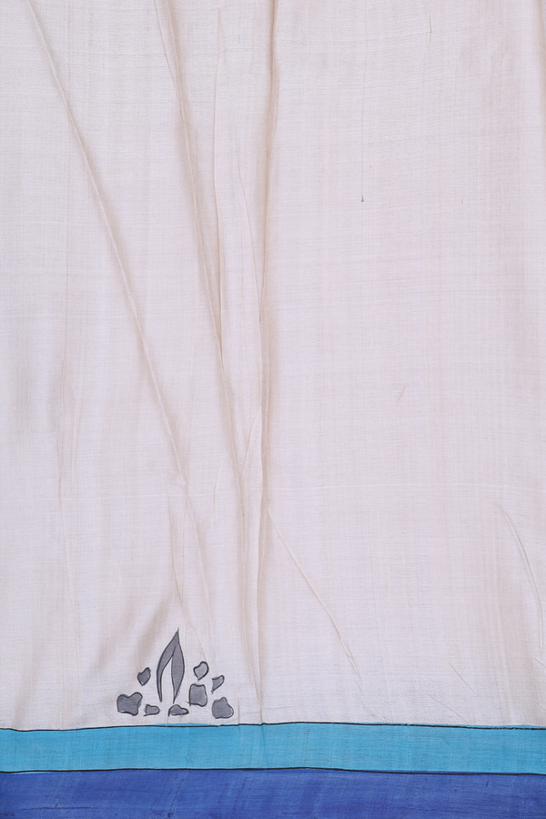 Tussar Silk Saree In Plain Cream Color With Contrast Border
