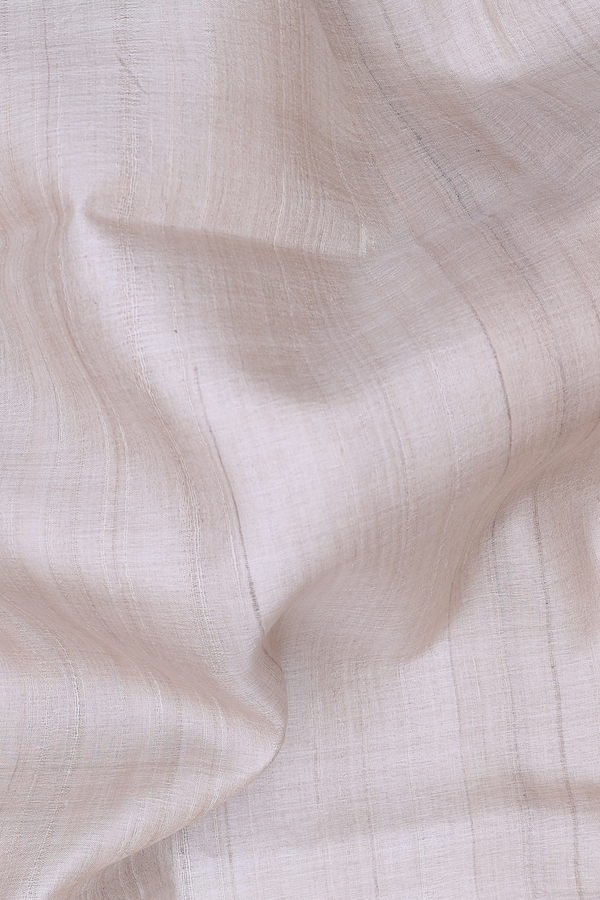 Tussar Silk Saree In Plain Cream Color With Contrast Border