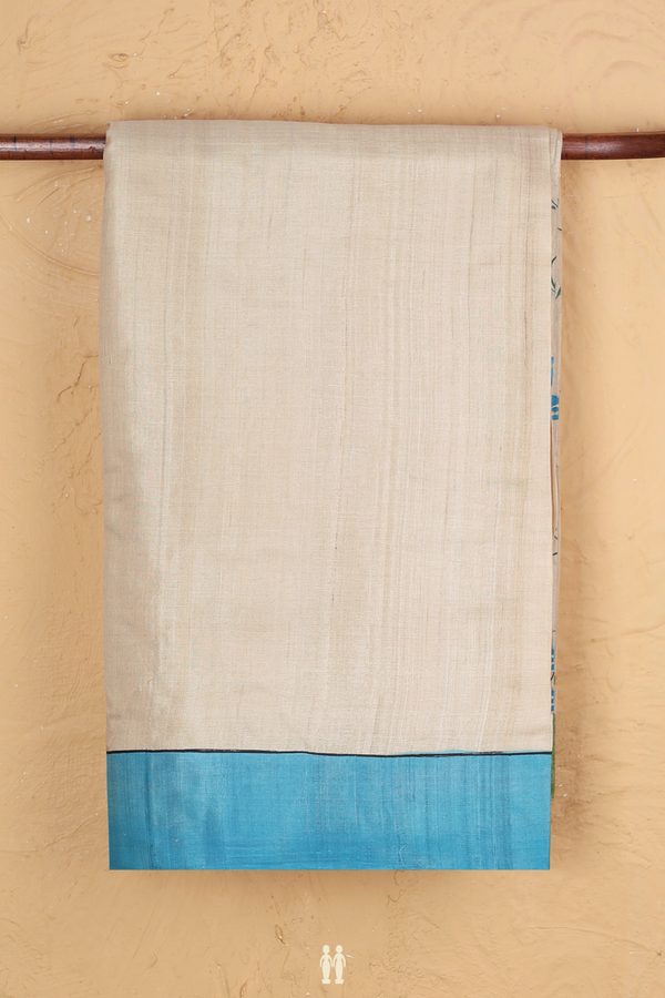 Tussar Silk Saree In Cream Color With Hand Painted Pallu