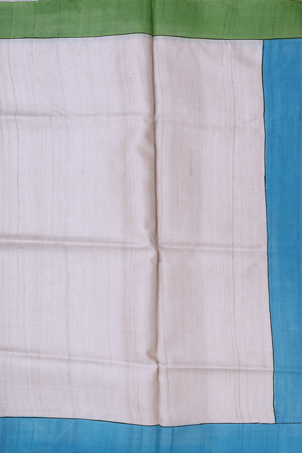 Tussar Silk Saree In Cream Color With Hand Painted Pallu