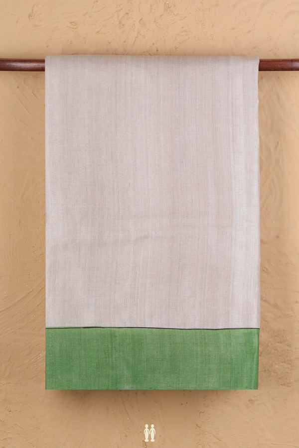 Tussar Silk Saree In Plain Cream Color With Contrast Border
