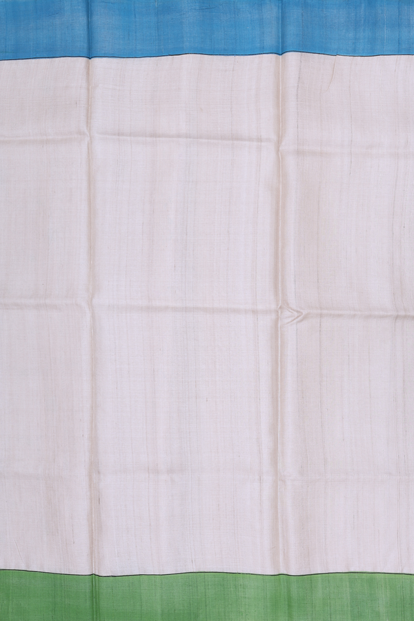 Tussar Silk Saree In Plain Cream Color With Contrast Border