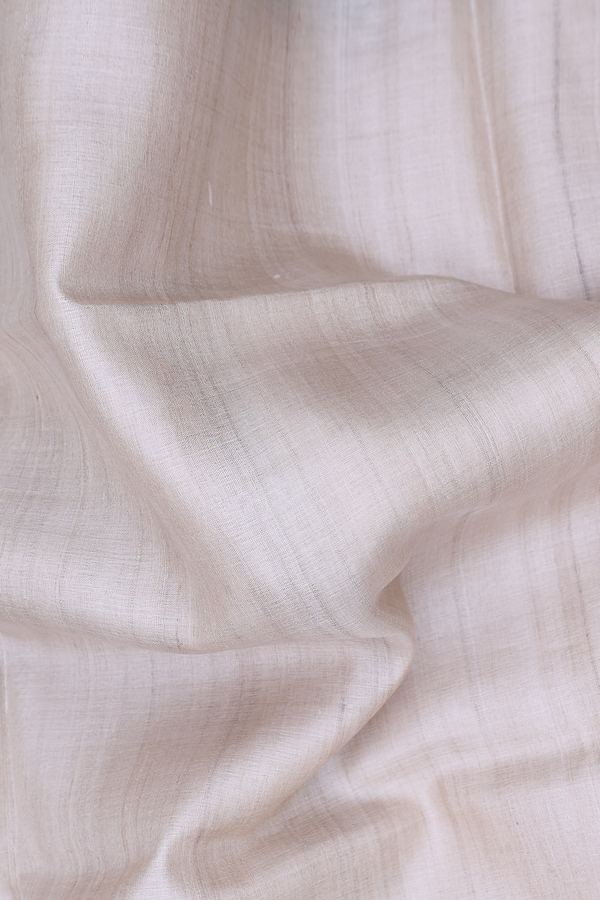 Tussar Silk Saree In Plain Cream Color With Contrast Border