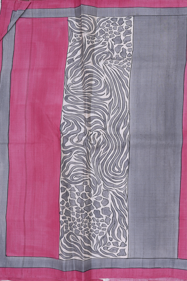 Tussar Silk Saree In Plain Cream Color With Contrast Border