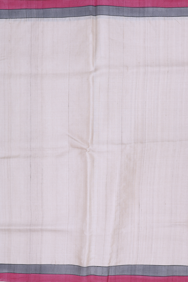 Tussar Silk Saree In Plain Cream Color With Contrast Border