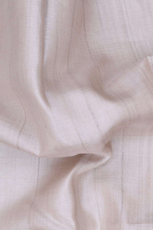 Tussar Silk Saree In Plain Cream Color With Contrast Border