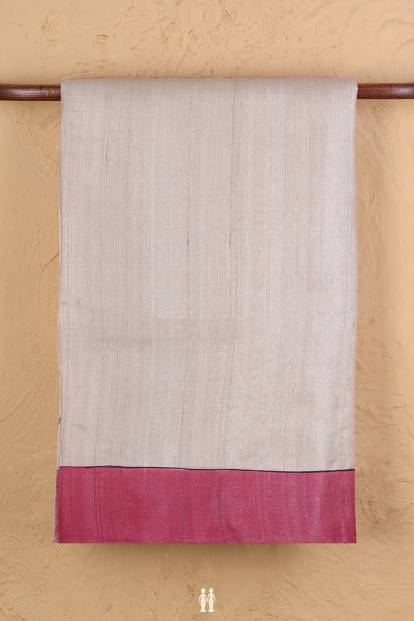 Tussar Silk Saree In Plain Cream Color With Contrast Border