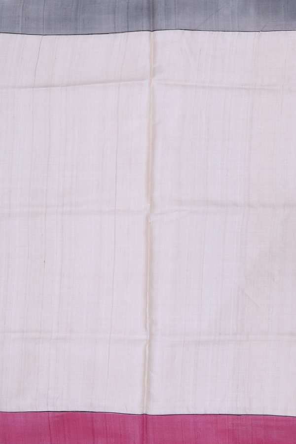Tussar Silk Saree In Plain Cream Color With Contrast Border
