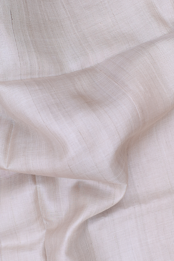 Tussar Silk Saree In Plain Cream Color With Contrast Border