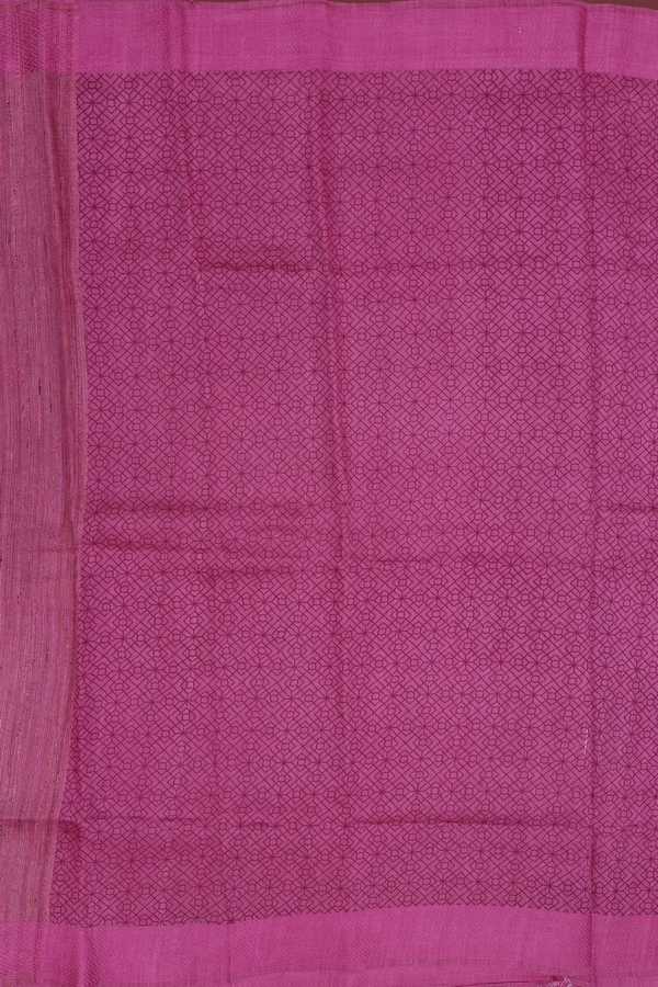 Tussar Silk Saree In Mulberry With Geometric Design