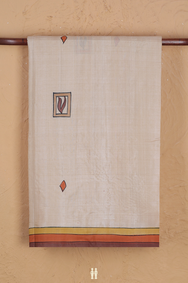 Tussar Silk Saree In Cream Color With Hand Painted Design