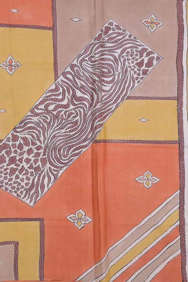Tussar Silk Saree In Cream Color With Hand Painted Design