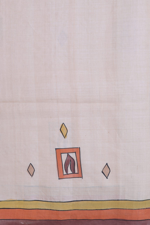 Tussar Silk Saree In Cream Color With Hand Painted Design