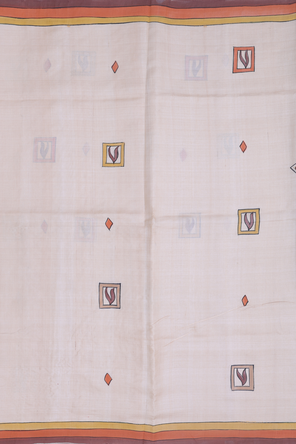 Tussar Silk Saree In Cream Color With Hand Painted Design