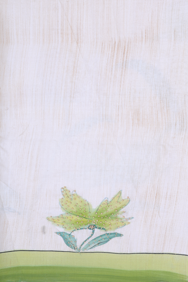 Tussar Silk Saree In Cream Color With Hand Painted Design