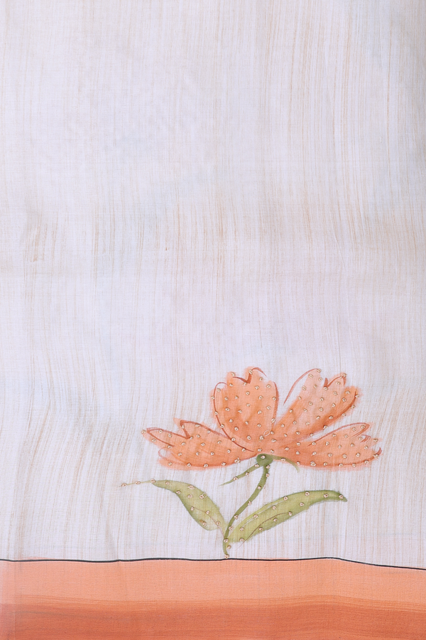 Tussar Silk Saree In Cream Color With Hand Painted Design