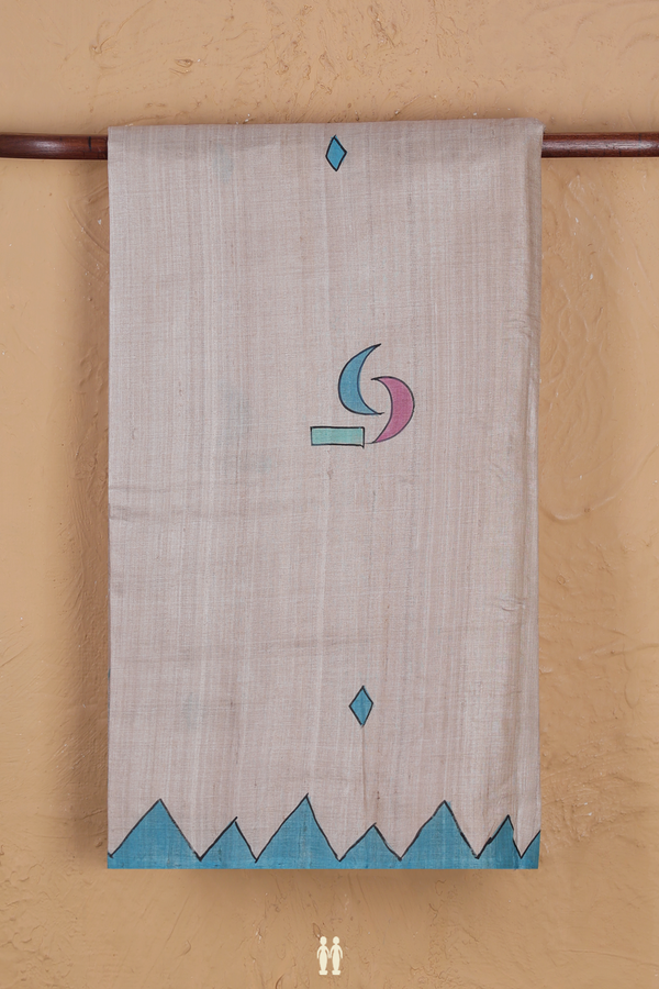 Tussar Silk Saree In Light Brown With Hand Painted Design