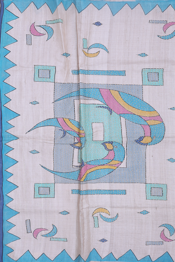 Tussar Silk Saree In Light Brown With Hand Painted Design