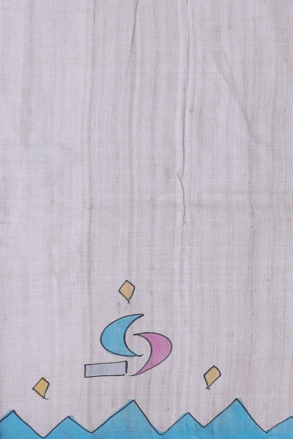Tussar Silk Saree In Light Brown With Hand Painted Design