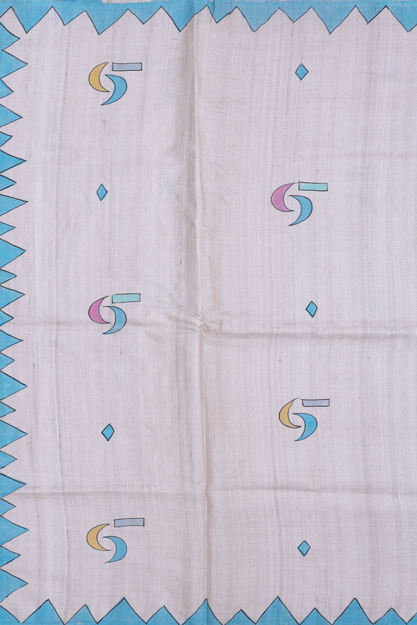 Tussar Silk Saree In Light Brown With Hand Painted Design