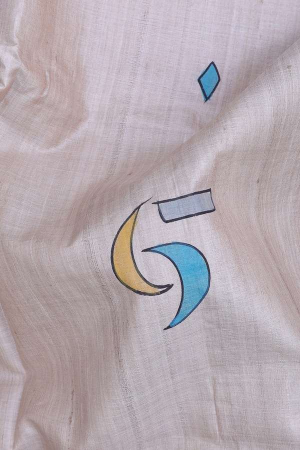 Tussar Silk Saree In Light Brown With Hand Painted Design