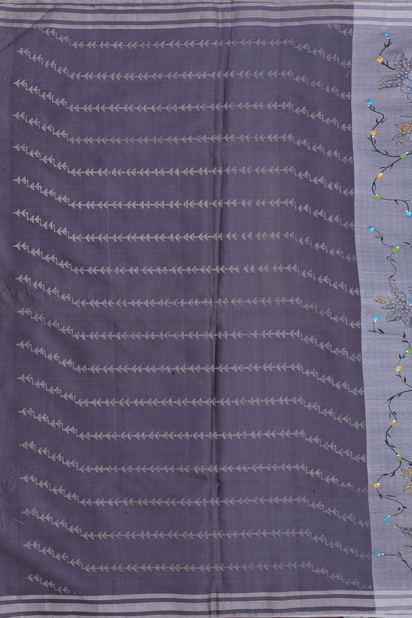 Tussar Silk Saree In Grey With Embroidered Design