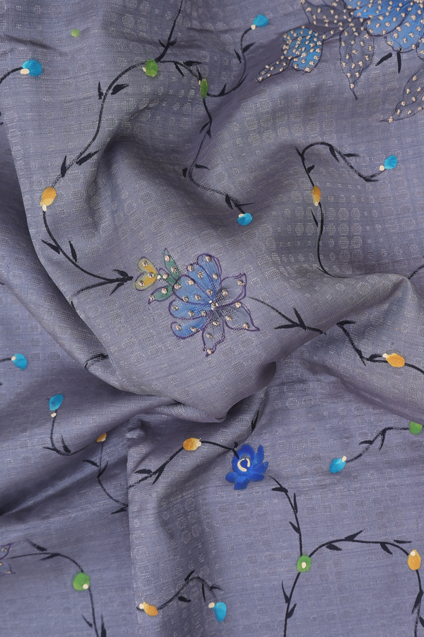 Tussar Silk Saree In Grey With Embroidered Design