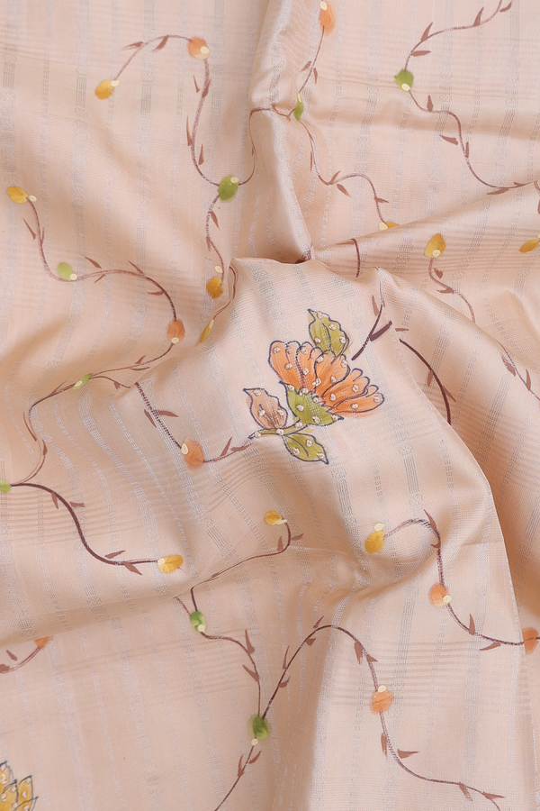 Soft Silk Saree In Cream Color With Hand Painted Design