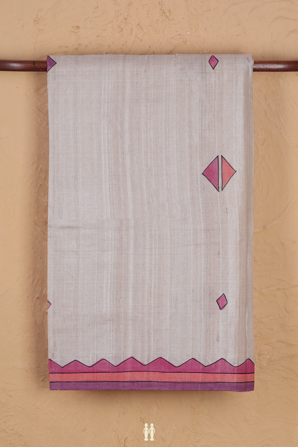 Tussar Silk Saree In Light Brown With Hand Painted Design