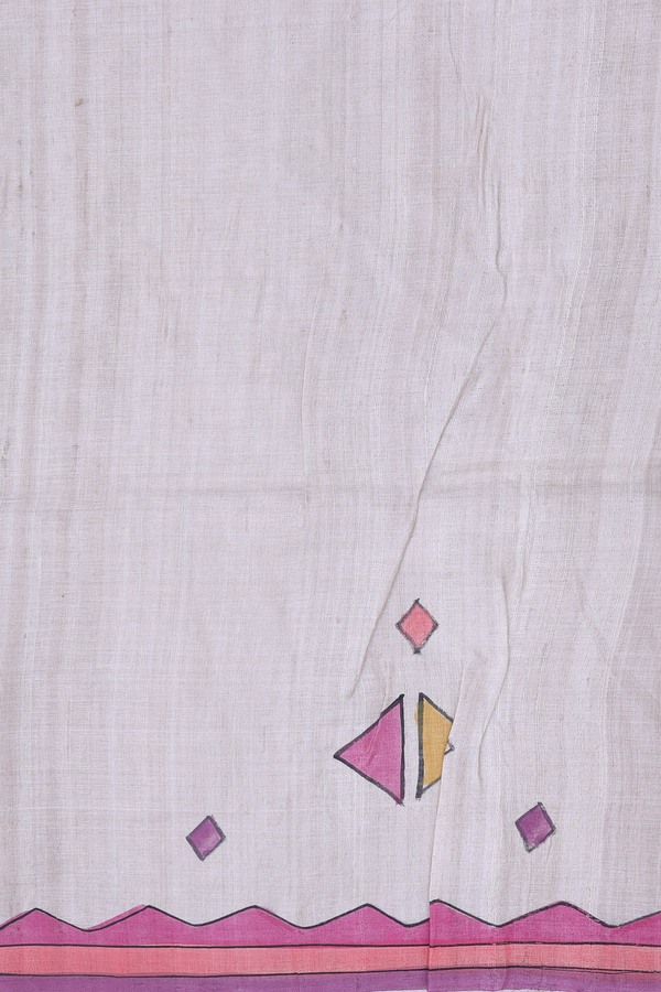 Tussar Silk Saree In Light Brown With Hand Painted Design
