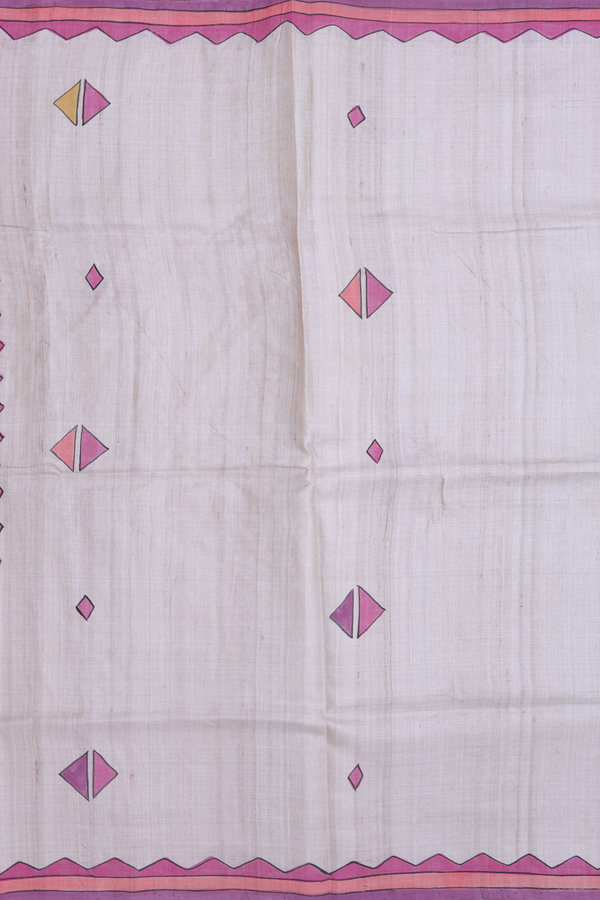 Tussar Silk Saree In Light Brown With Hand Painted Design