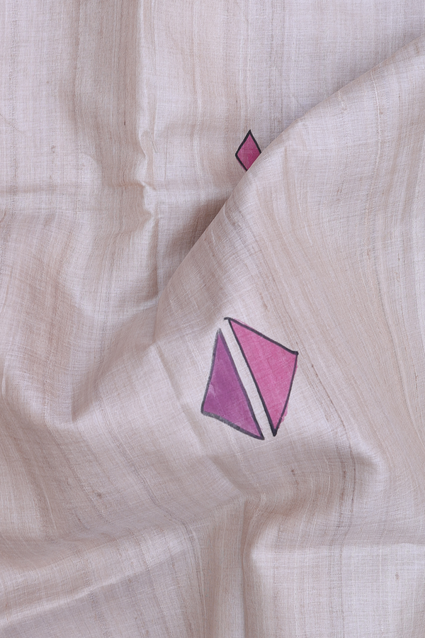 Tussar Silk Saree In Light Brown With Hand Painted Design