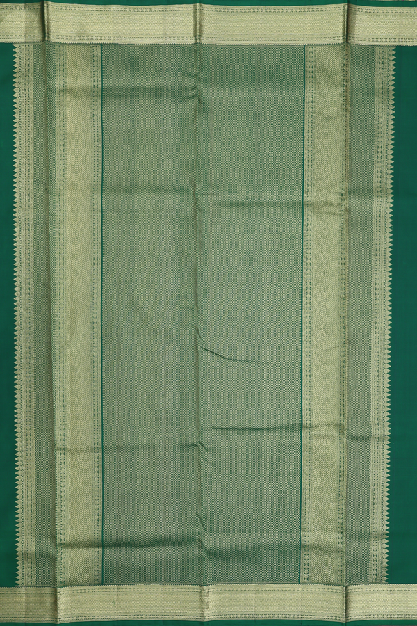 Kanchipuram Nine Yards Silk Saree Green With Peacock Buttas