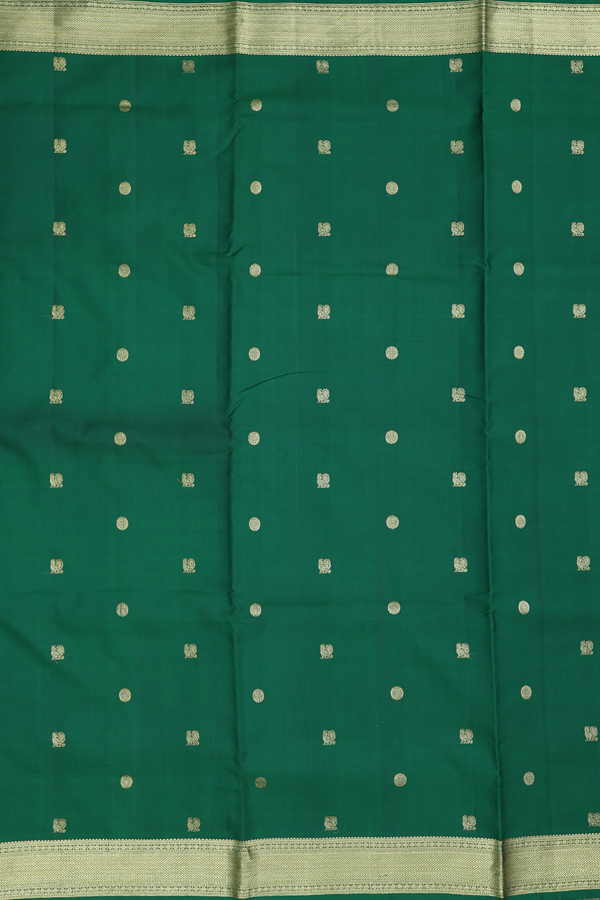 Kanchipuram Nine Yards Silk Saree Green With Peacock Buttas
