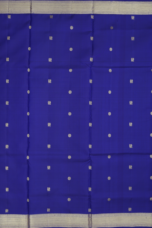 Kanchipuram Nine Yards Silk Saree In Blue With Peacock Buttas