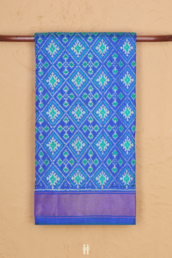 Nine Yards Silk Saree In Blue With Ikat Design
