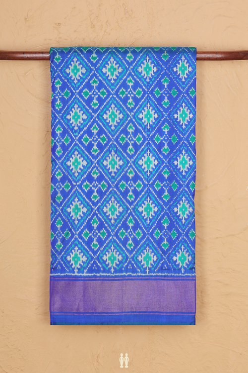 Nine Yards Silk Saree In Blue With Ikat Design
