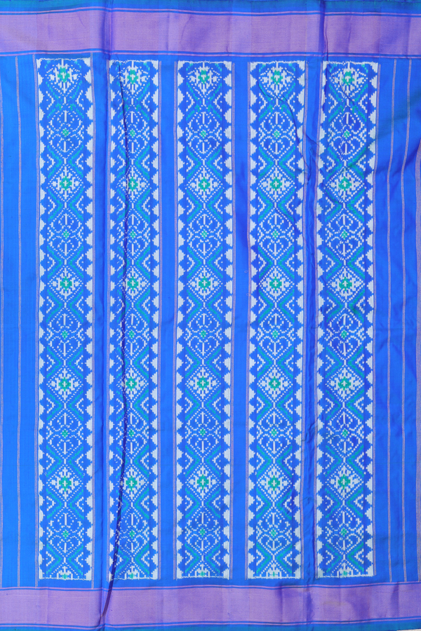 Nine Yards Silk Saree In Blue With Ikat Design