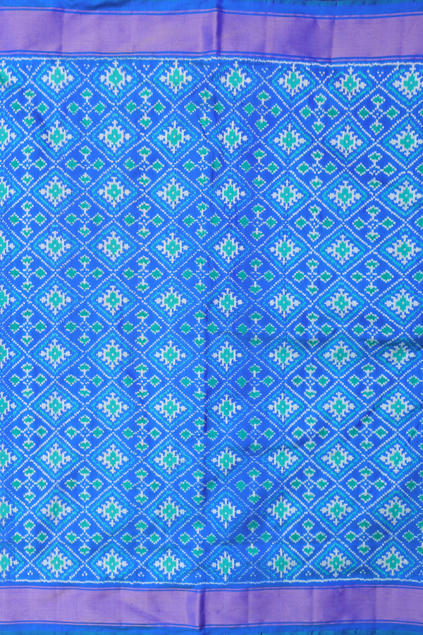 Nine Yards Silk Saree In Blue With Ikat Design