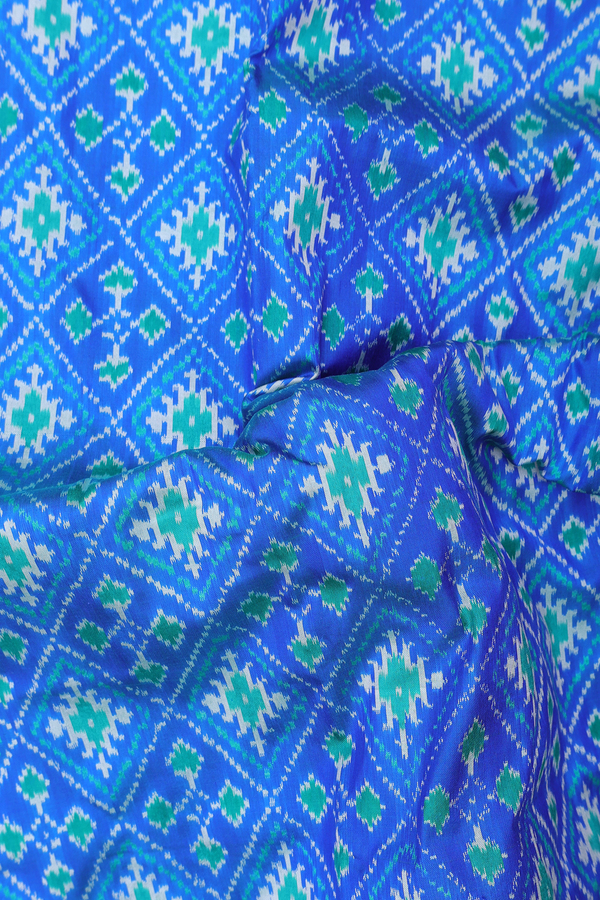 Nine Yards Silk Saree In Blue With Ikat Design