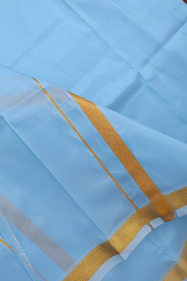 Zari Border Deep Sky Blue Art Silk Dhoti With Shirt Material