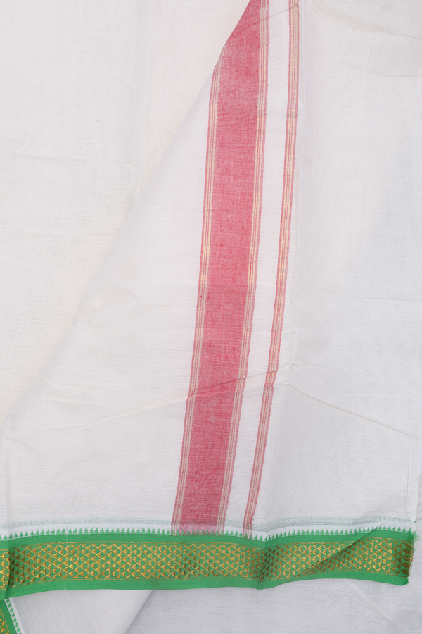 Ganga Jamuna Border White Cotton Dhoti With Angavastram Set