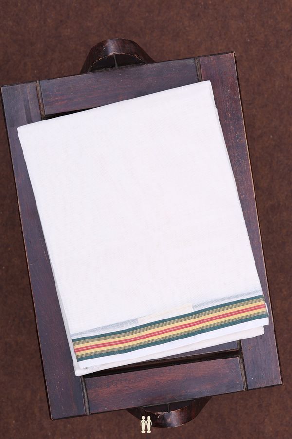 Contrast Border White Cotton Dhoti