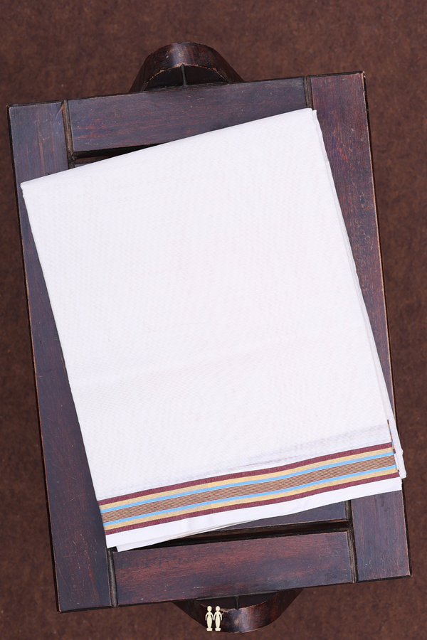 Contrast Border White Cotton Dhoti