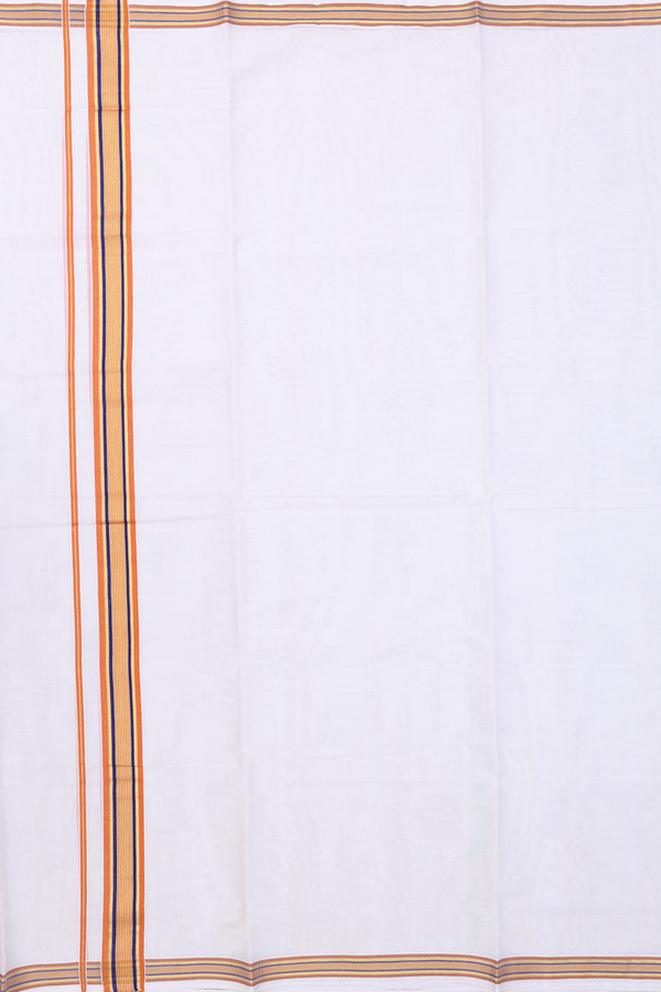 Contrast Border White Cotton Dhoti